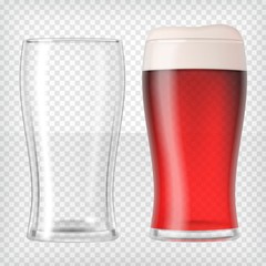 Realistic beer glasses - red beer and empty mug