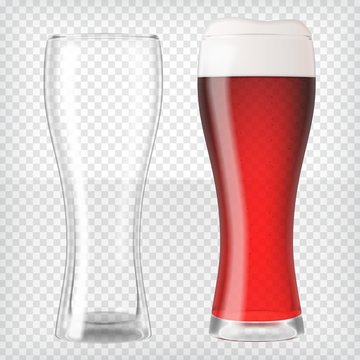 Realistic beer glasses - red beer and empty mug