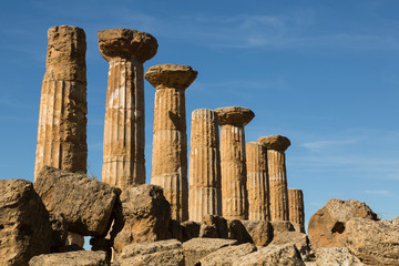 ruins of the ancient Greek temple of Heracles in the Valley of the Temples, Agrigento, Sicily