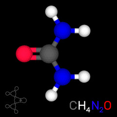 Urea model molecule. Isolated on black background. 3d Vector illustration.