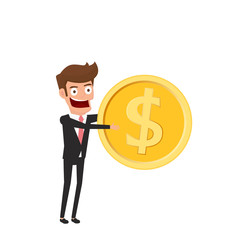 Investment and saving concept. Businessman holding gold coin. Increasing capital and profits. Wealth and savings growing