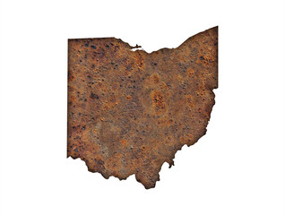 Karte von Ohio auf rostigem Metall