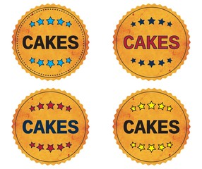 CAKES text, on round wavy border vintage, stamp badge.