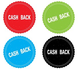 CASH BACK text, on round wavy border stamp badge.