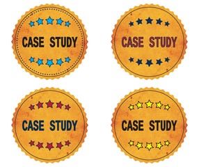 CASE STUDY text, on round wavy border vintage, stamp badge.