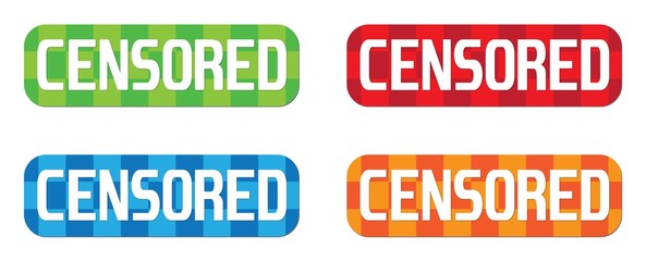 CENSORED text, on rectangle, zig zag pattern stamp sign.