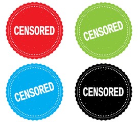 CENSORED text, on round wavy border stamp badge.
