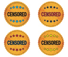 CENSORED text, on round wavy border vintage, stamp badge.