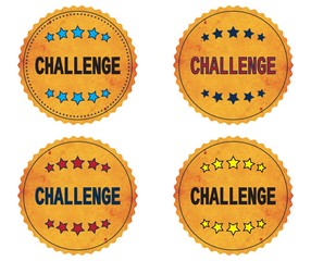 CHALLENGE text, on round wavy border vintage, stamp badge.