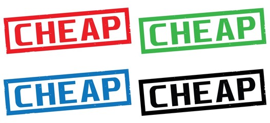 CHEAP text, on rectangle border stamp sign.