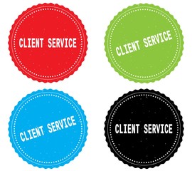 CLIENT SERVICE text, on round wavy border stamp badge.