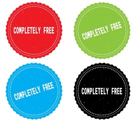 COMPLETELY FREE text, on round wavy border stamp badge.