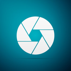 Camera shutter flat icon on blue background. Vector Illustration
