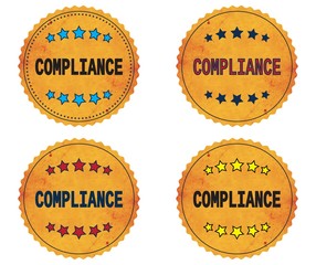 COMPLIANCE text, on round wavy border vintage, stamp badge.