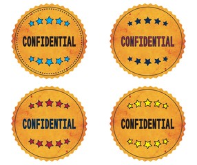 CONFIDENTIAL text, on round wavy border vintage, stamp badge.