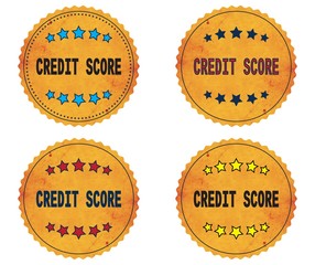 CREDIT SCORE text, on round wavy border vintage, stamp badge.
