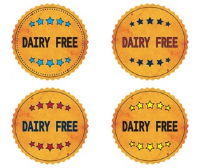 DAIRY FREE text, on round wavy border vintage, stamp badge.