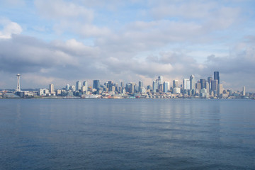 SEATTLE, WASHINGTON, USA - JAN 25th, 2017: A view on Seattle downtown from the waters of Puget...