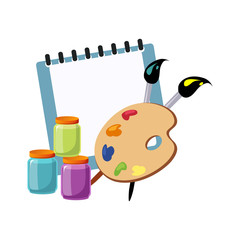 Album, Palette And Paint, Set Of School And Education Related Objects In Colorful Cartoon Style
