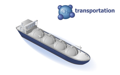 Liquefied natural gas transportation. LNG tanker, CH4 natural gas. Oil and gas industry infographics.