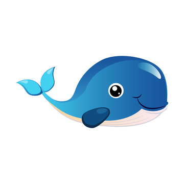 Blue humpback whale, sea creature. Colorful cartoon character