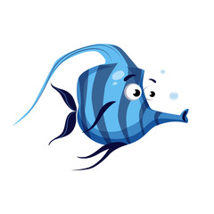 Fototapeta premium Tropical blue striped fish with a long nose. Sea, tropical, aquarium fish. Colorful cartoon character