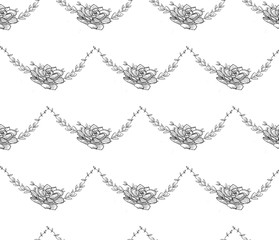 Fototapeta premium Vector Black Seamless Pattern with Drawn Flowers.