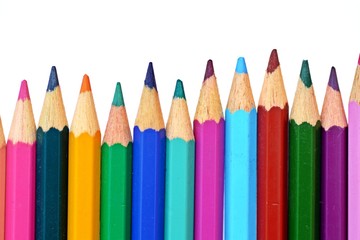 Colored pencils in a row