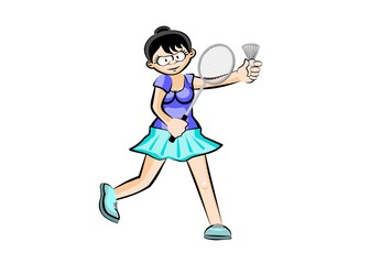 Woman playing badminton - isolated
