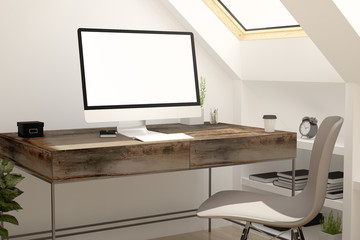 white screen computer on attic.