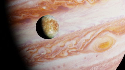 Fototapeta premium Jupiter's moon Europa in front of the planet Jupiter
