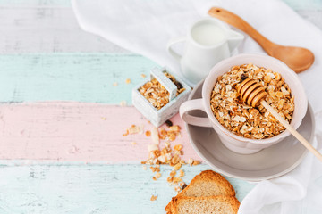 Raw oatmeal in the bowl