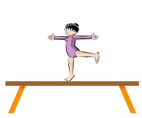 Female gymnastics on balance beam. Conceptual vector illustration.