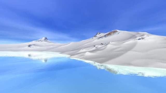 Snowy mountains, a winter landscape, wonderful waters and a blue sky.