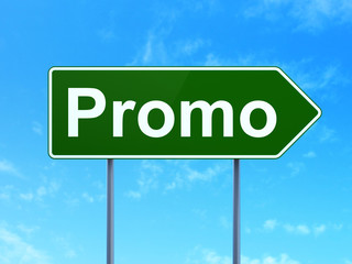 Advertising concept: Promo on road sign background