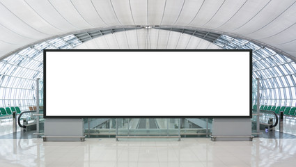 Blank advertising billboard in the Airport with path - obrazy, fototapety, plakaty