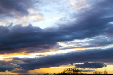 Sunset with beautiful blue sky and clouds