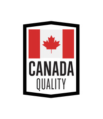 Canada quality label for products vector illustration isolated on white background. Square exporting stamp with canadian flag, certificate element