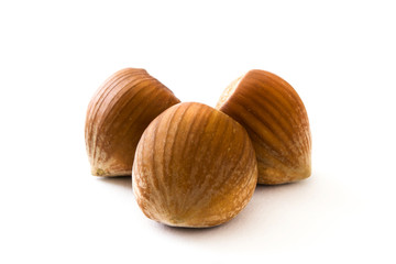 Hazelnuts isolated on white background

