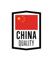 China quality label for products vector illustration isolated on white background. Square exporting stamp with chinese flag, certificate element