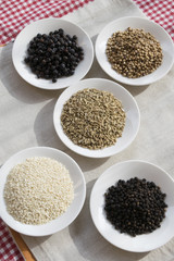 variety of spices on white saucers
