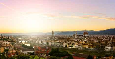 Fototapeta na wymiar Florence summer sunset panoramic view, Tuscany, Italy