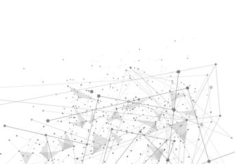 Abstract polygonal with connecting dots and lines. Connection science background.