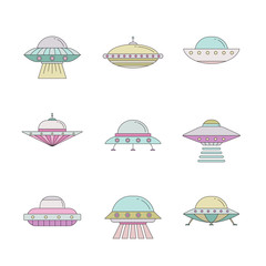 Ufo outline colored icon set. Simple design.