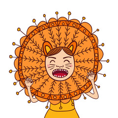 girl roar in Lion costume isolated portrait