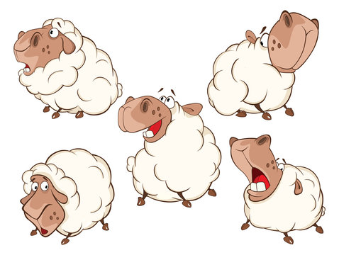 Set of Cartoon Illustration.A Different Sheep for  you Design. Cartoon Character