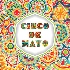 Cinco De Mayo card with greetings lettering and ornate background. - 144735217