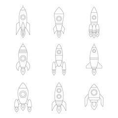 Rockets outline simple icon set. Clean design.