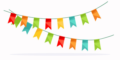 Colorful garland celebration detail with colored flags. - 144735245