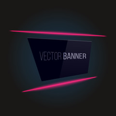 Vertical banner with luminous strips, on dark background. Vector